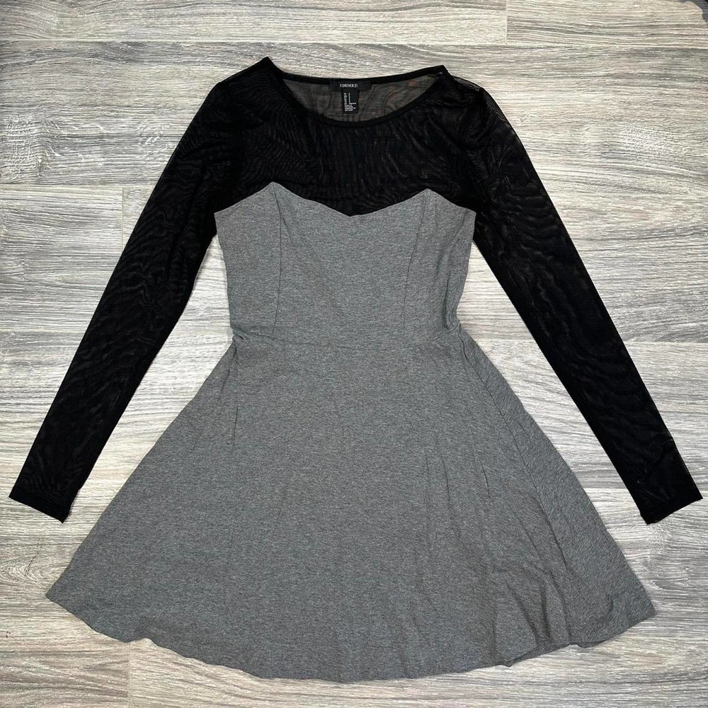 Forever 21 Long Sleeve Dress Mesh w/ Grey Cotton Bottom Women's Small